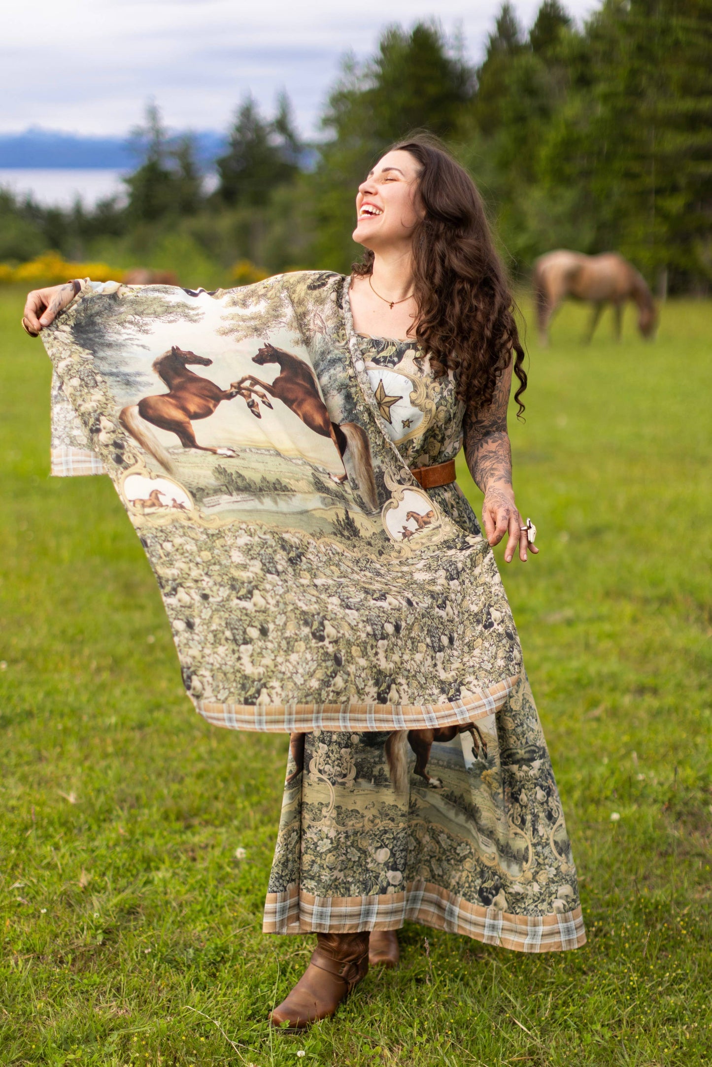 Born To Run Scarf with Wild Horse & Floral Print