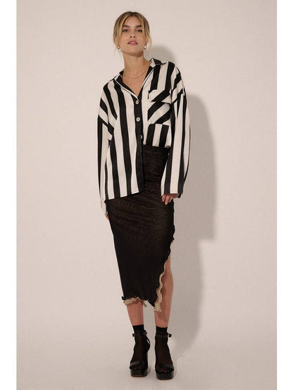 Layered Contrast Mesh Midi Skirt Black - La De Da