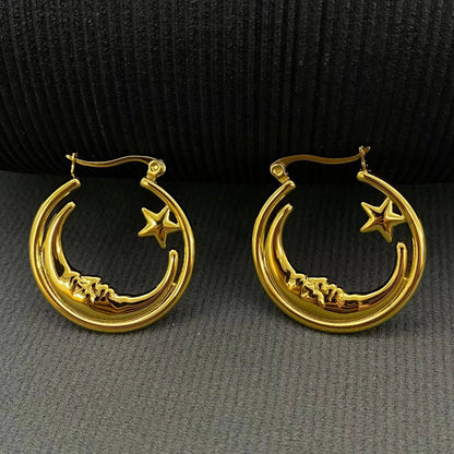 Moon Star 18K Gold Plated S.Steel Hoop Earrings - FGS/MS