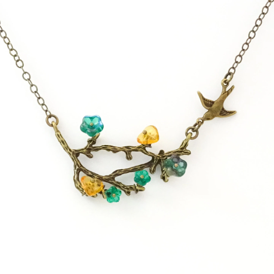 Flowering Branch Necklace | Blue Flowers