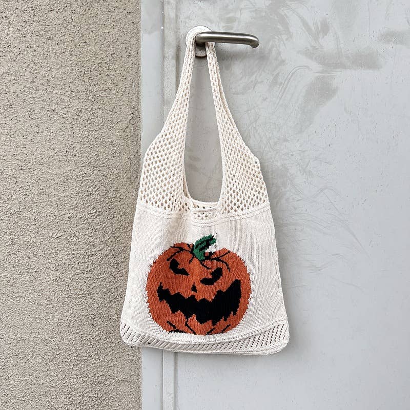 Halloween pumpkin tote knitted candy bag - Apricot