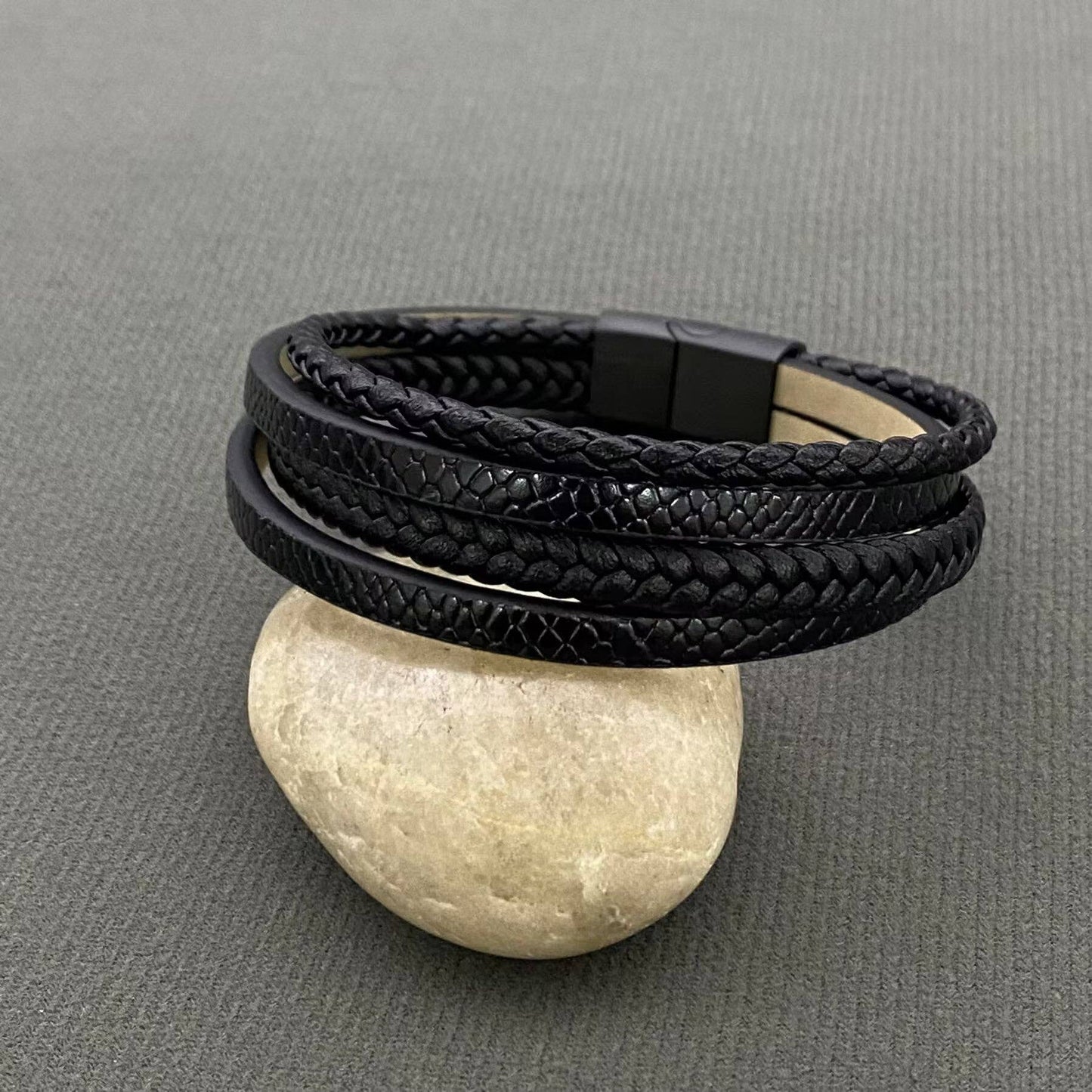 Men's Black multi-layer Leather Bracelet