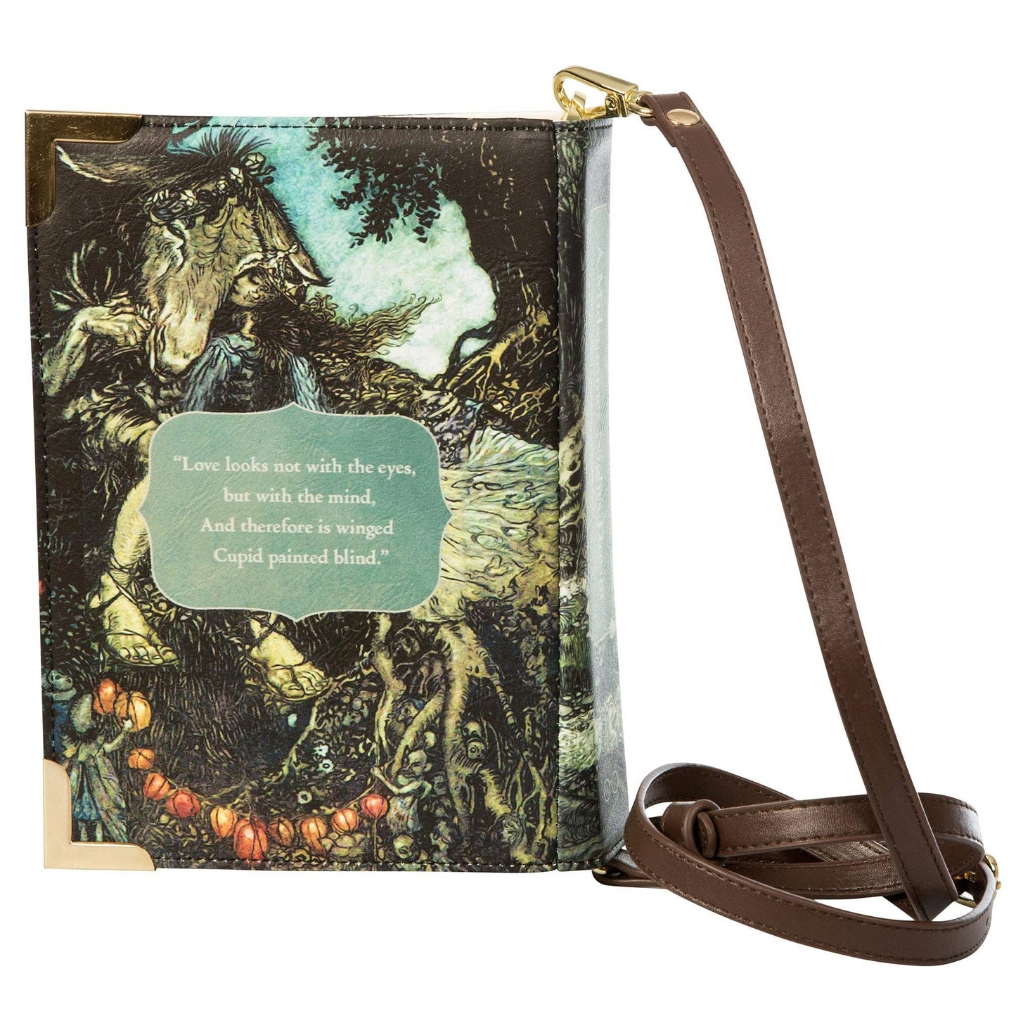 A Midsummer Nights Dream Green Book Crossbody Clutch Handbag - Large