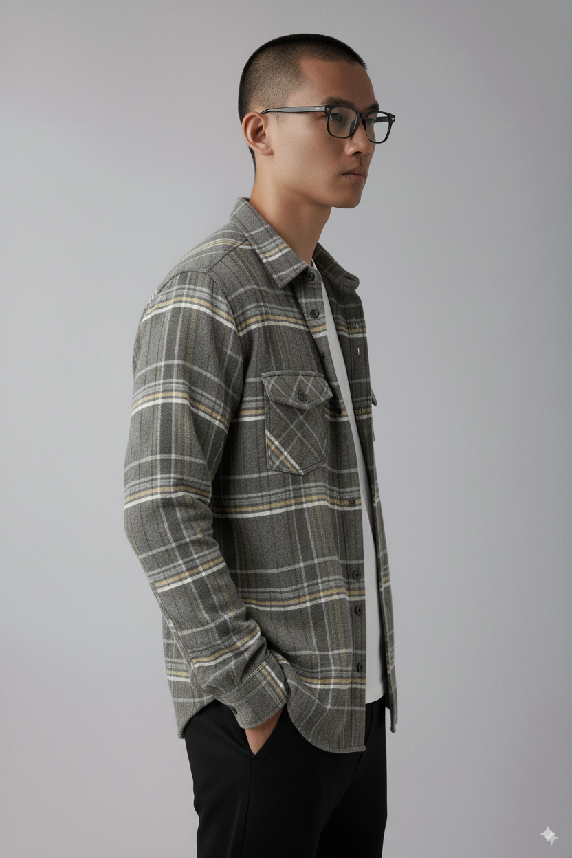 Men's Long Sleeve Flannel Shirts - Gray Plaid