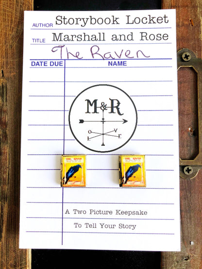 Post Earrings Book Locket The Raven