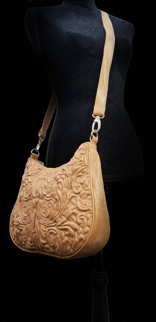 Leather Embossed Boho Bag - Camel