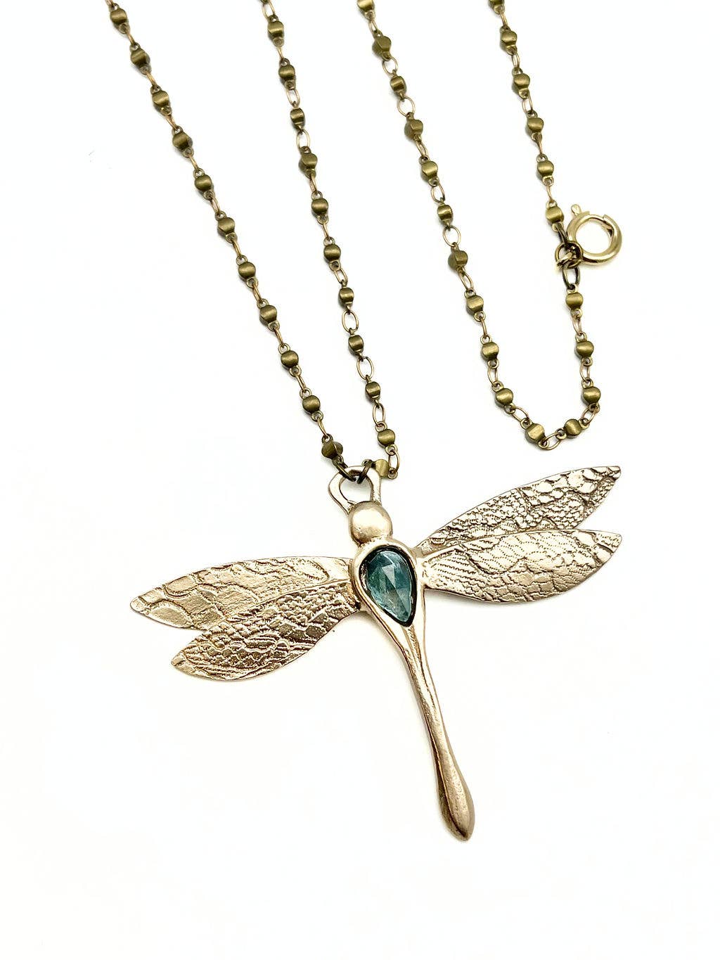 Bronze Dragonfly Necklace with Garnet