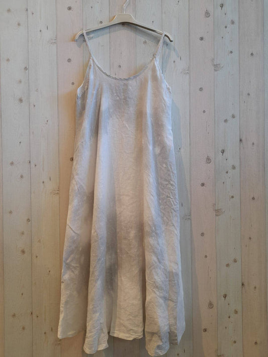 STRAPPY DRESS WITH 100% LINEN PRINTS - White