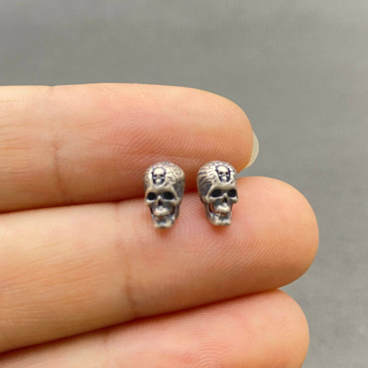 S925 Sterling Silver Double Skull Ear Studs