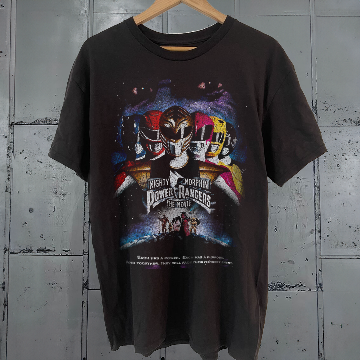 Power Rangers - 1993 Movie Promo Washed Black T-Shirt