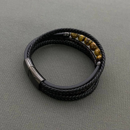 Tiger's Eye Stone Multi-Layer Leather Men's Bracelet