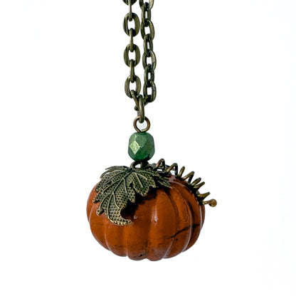 Stone Pumpkin Pendant - Orange Natural Stone