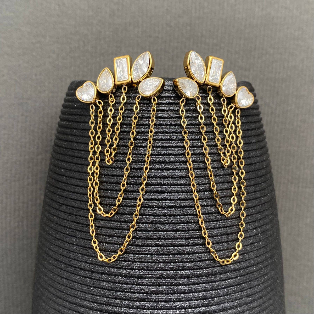 Zircon Chain Tassel 18K Golden S.Steel Earrings - FGS - Golden