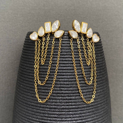 Zircon Chain Tassel 18K Golden S.Steel Earrings - FGS - Golden
