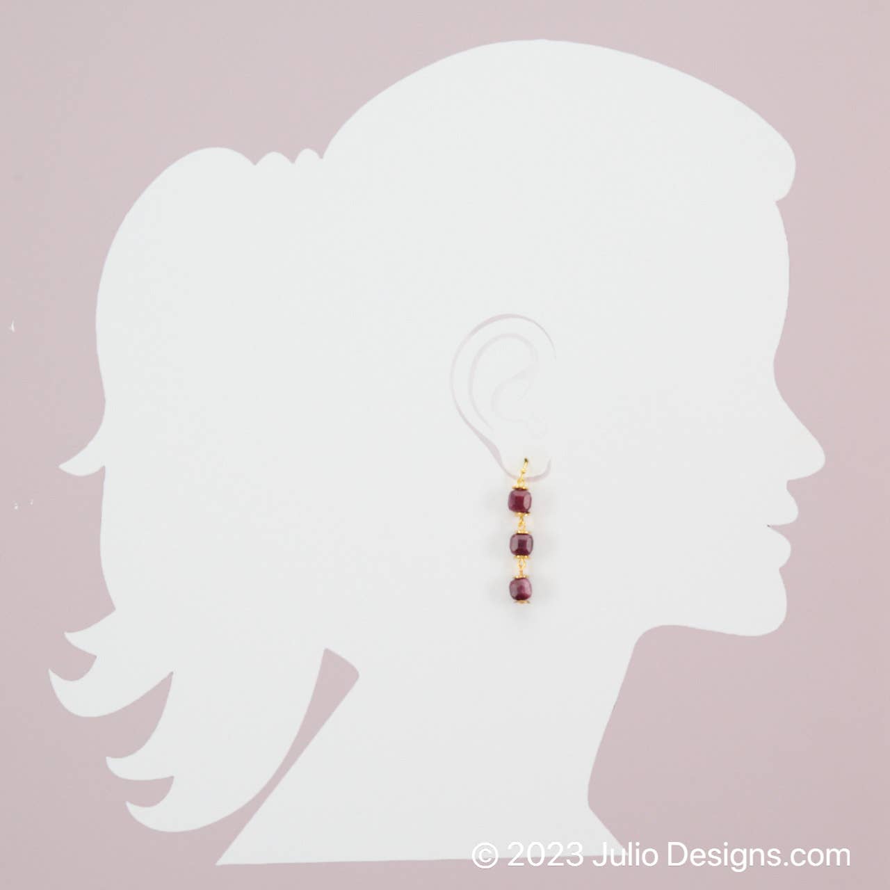 Arlene Earring featuring Faceted Gemstone Cubes - Cherry