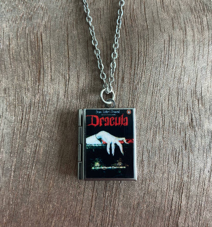 Book Locket Dracula - Black with Lingering Hand - Stainless Steel