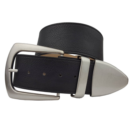 Wide width belt with Western Statement Buckle Loop Tip set - Black / S