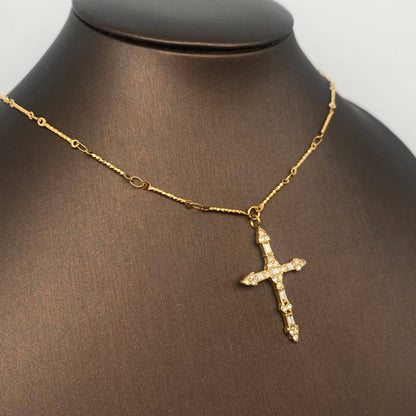 Zircon Inlaid Cross Charm 18K Gold Plated SS Necklace - FGS