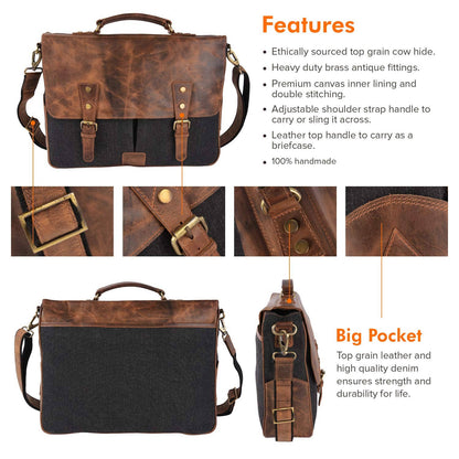 Tuzech Genuine Leather Vintage Messenger Satchel Handbag Laptop