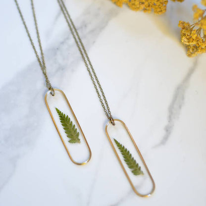 Fern Leaf Brass Bar Necklace - La De Da