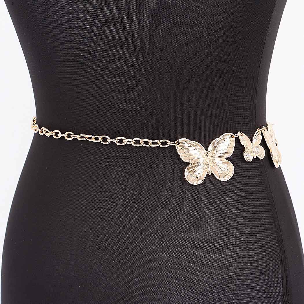 Multi Butterfly Chain Belt - Gold