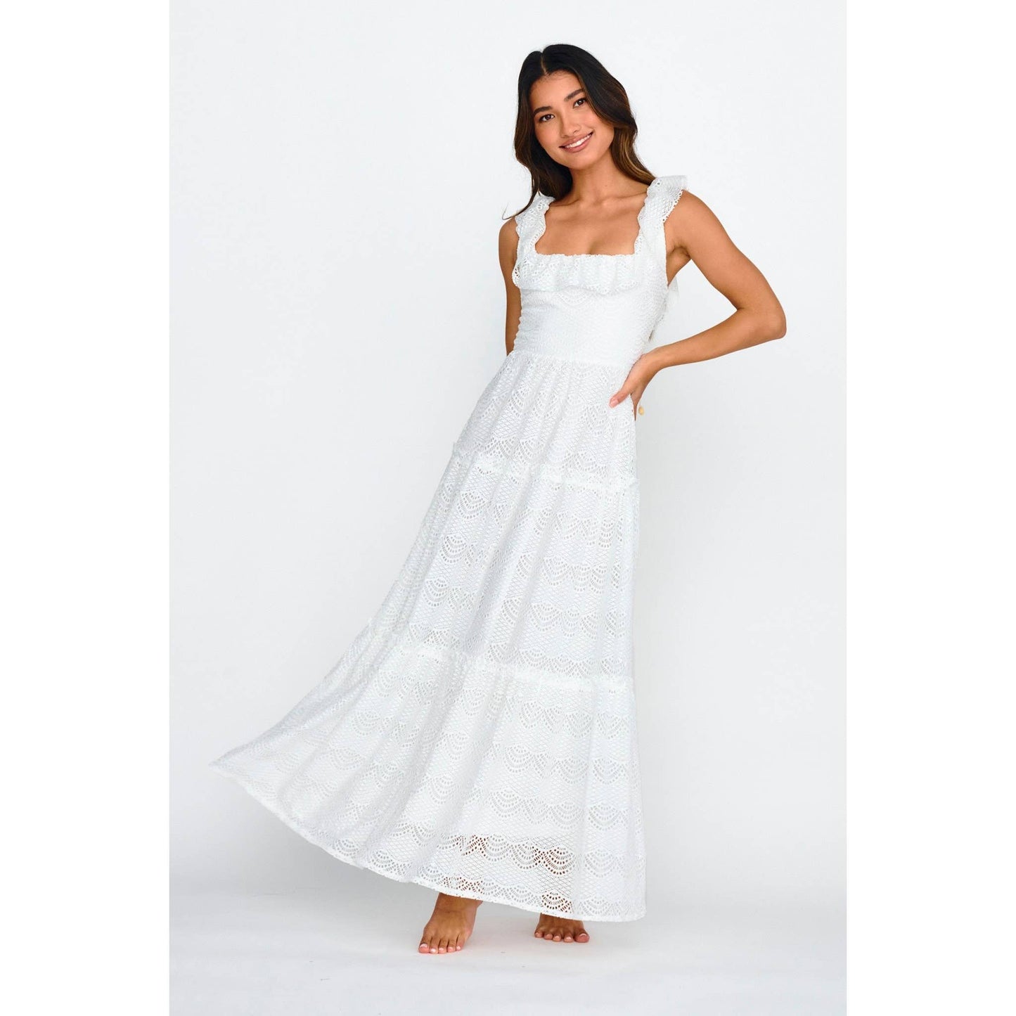 Sleeveless Crochet Ruffle Strap Maxi Dress