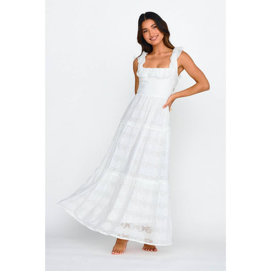 Sleeveless Crochet Ruffle Strap Maxi Dress