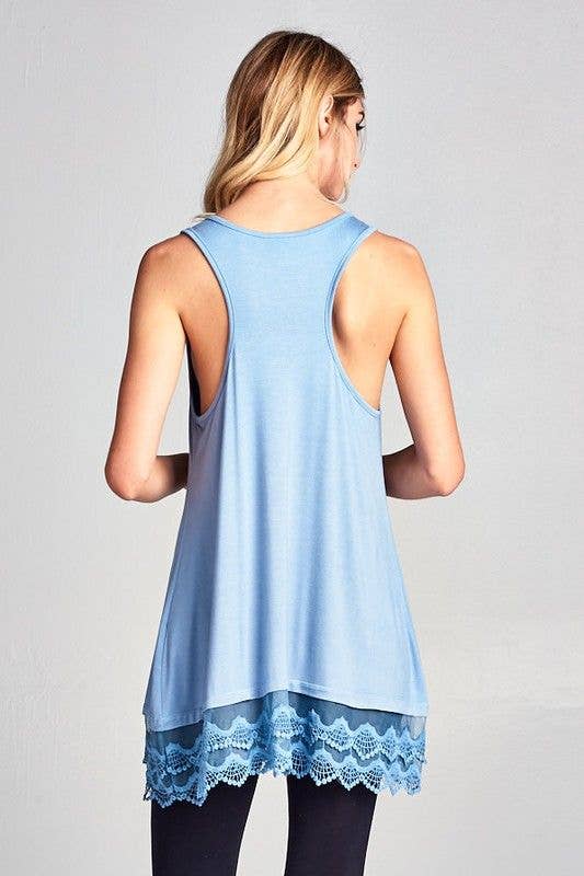 Lace Extender Tunic Top - Steele Blue