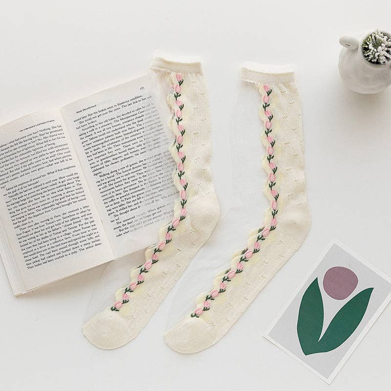 Ultra-Thin Floral Socks