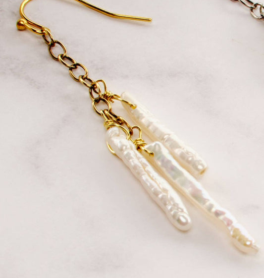 Stick Pearl Earrings- Gold