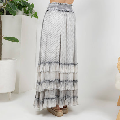 Curve Ruffled Tiered Maxi Skirt - Grey