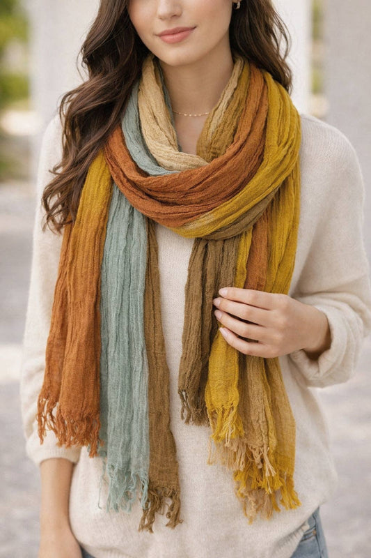 Multi-Tone Stripe Scarf Wrap - Caramel