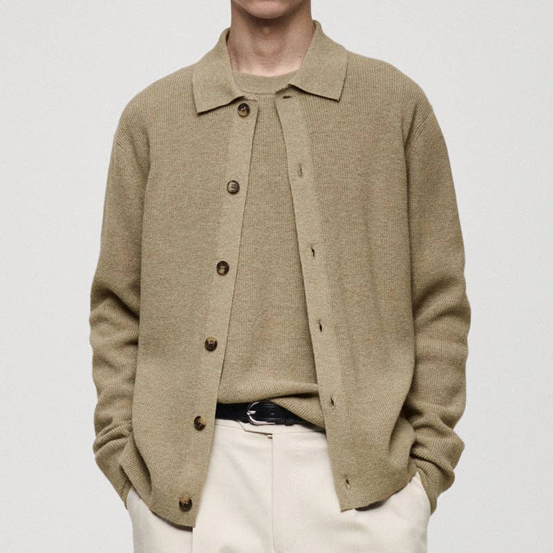 Men's Casual Knit Cardigan Sweater - Khaki