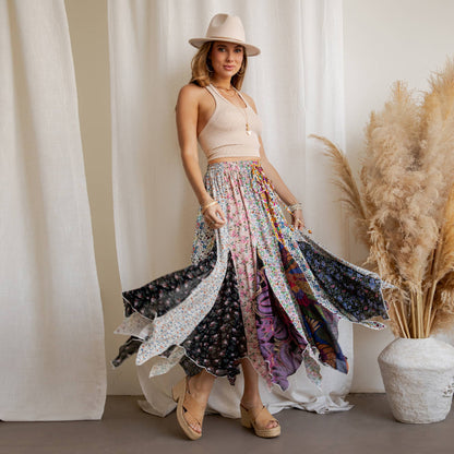 Curve Bohemian Handkerchief Maxi Skirt - Patchwork