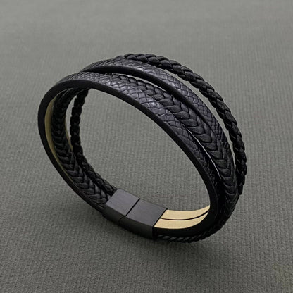 Men's Black multi-layer Leather Bracelet