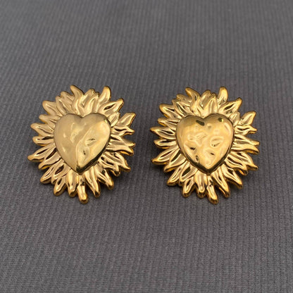 Fire Heart 18K Gold Plated Stainless Steel Post Earrings-FGS