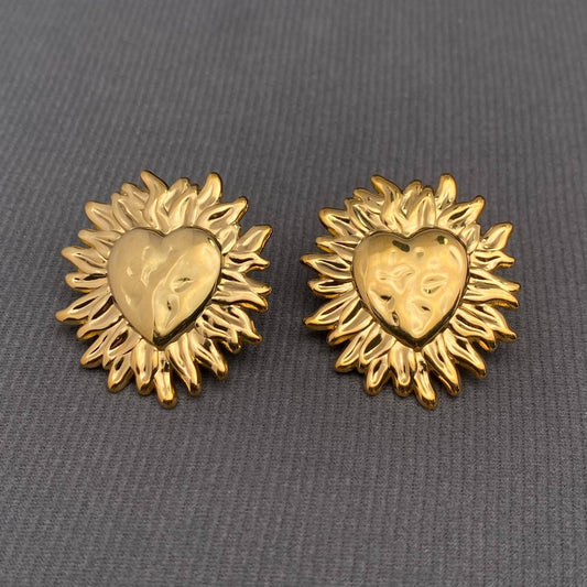 Fire Heart 18K Gold Plated Stainless Steel Post Earrings-FGS