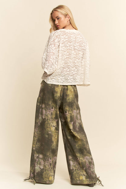 Curve Tie-Dye Printed Mid-High Waist Pants - Dark Olive
