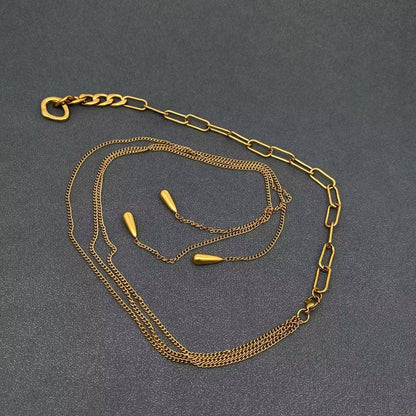 Teardrop Charm 18K Gold Plated SS Chain Lariat Necklace