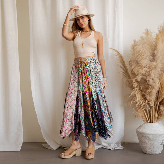 Curve Bohemian Handkerchief Maxi Skirt - Patchwork