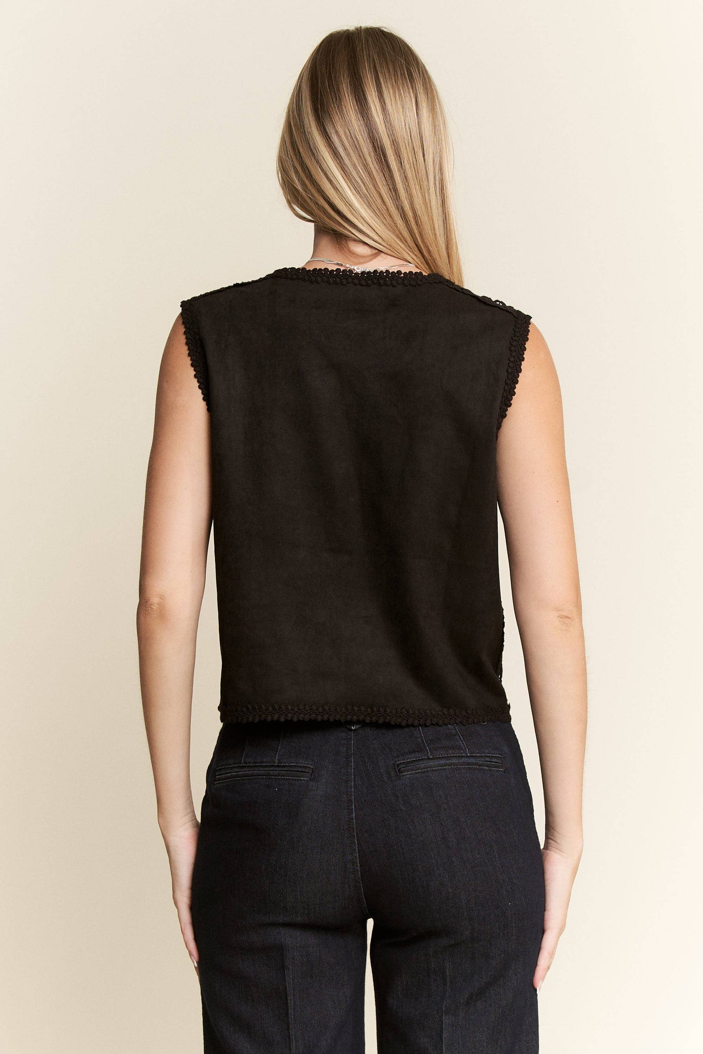 PLUS Suede Vest With Lace Trim - Black