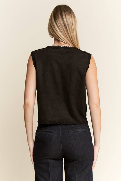PLUS Suede Vest With Lace Trim - Black