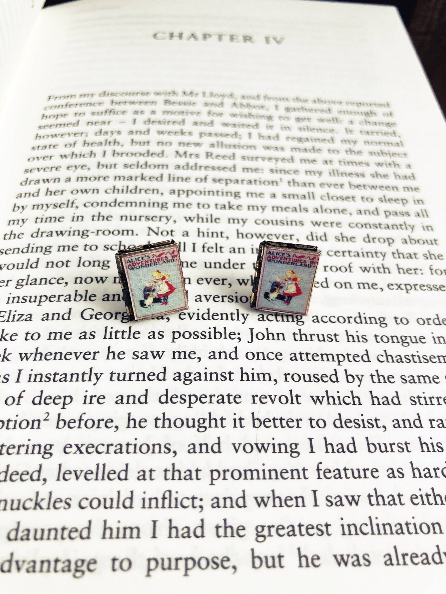 Post Earrings Book Locket Alice In Wonderland- Grey
