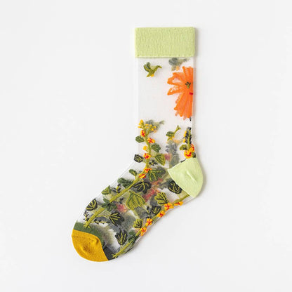 Thin Floral Breathable Socks - YellowGreen