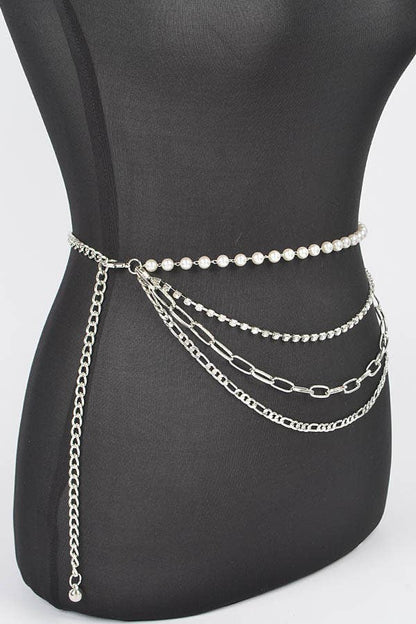 Multi Layered Curve Chain Belt - Silver