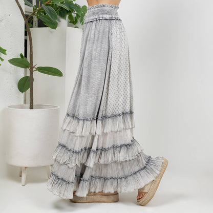 Curve Ruffled Tiered Maxi Skirt - Grey
