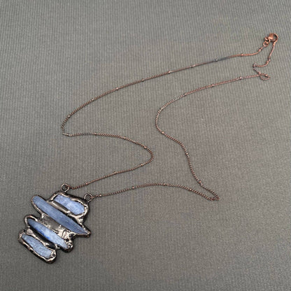 Vintage 4 Kyanite Linked Natural Stone pendant Necklace - CS