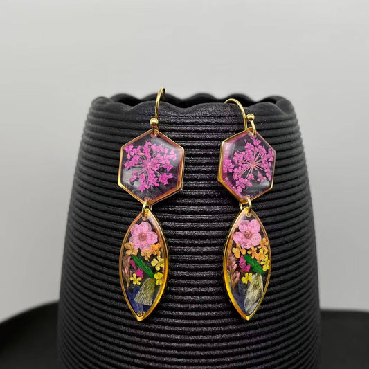 Dried Flowers Floral Geometric Earrings