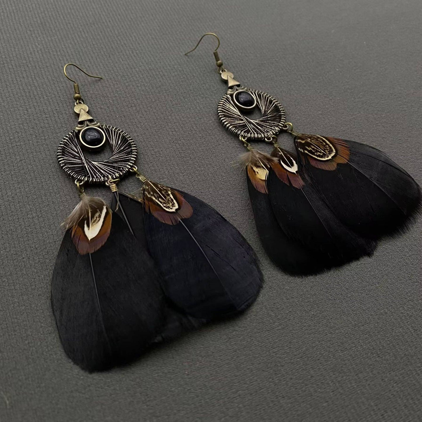 Black Feather Dangle Earrings
