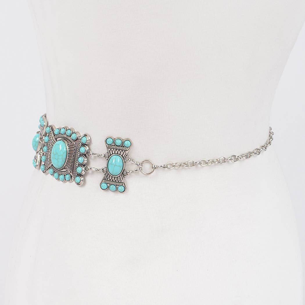 Turquoise Multi Metal Chain Belt  - ATS